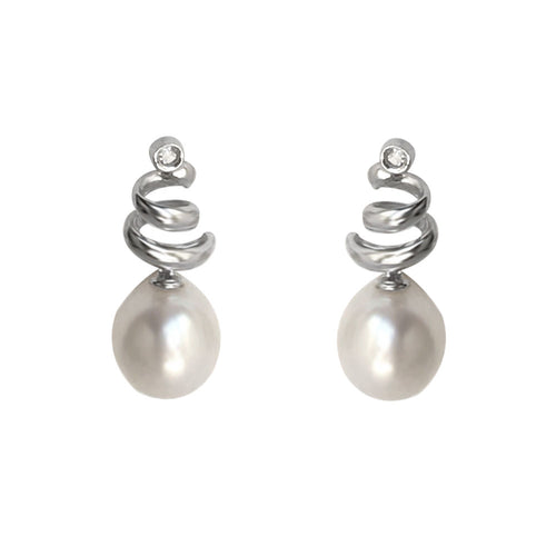 White Pearl & Diamond Earrings 14K white gold NWT $295
