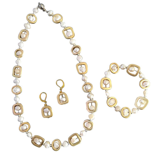 Sea Lily Gold Tone Geometric 3-Piece Set, Necklace, Earrings, Bracelet 401