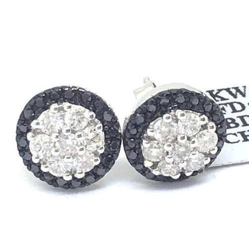 14K White Gold Genuine Black & White Diamond Stud Earrings NWT $1764