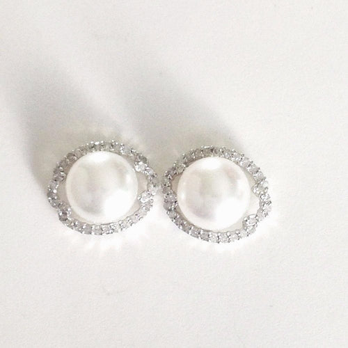 Genuine Freshwater Cultured Pearl & Diamond Post Earrings14K white gold $900