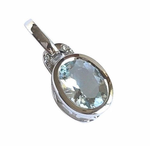 Genuine 2.1 ct Aquamarine & Pave Diamonds Pendant 14K 2.2 gr.white gold NWT $900