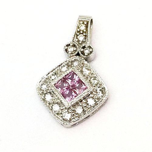 14K White Gold Genuine Pink Sapphire & Diamond Pendant NWT $650