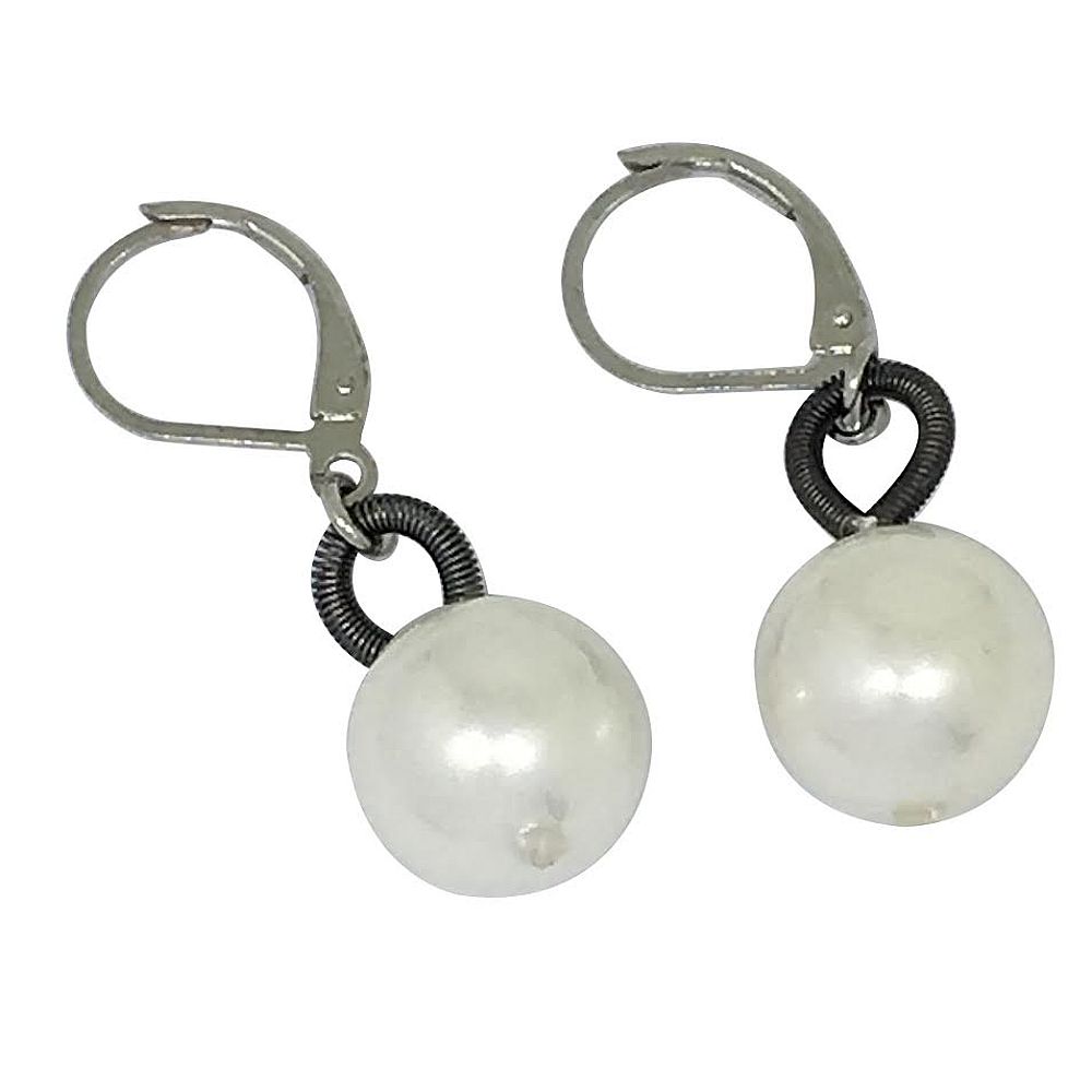 Sea Lily Slate Piano Wire Loop & White Freshwater Pearl Earrings 208