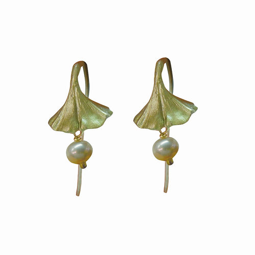 Michael Michaud Retired Gingko with white freshwater pearls Wire Earrings 3126 BZ Retail Price $58