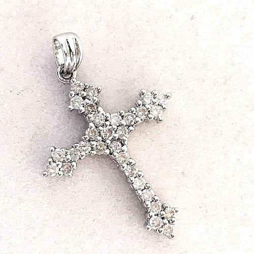 14k White Gold & Genuine Brilliant Diamond Cross Pendant NWT $1175