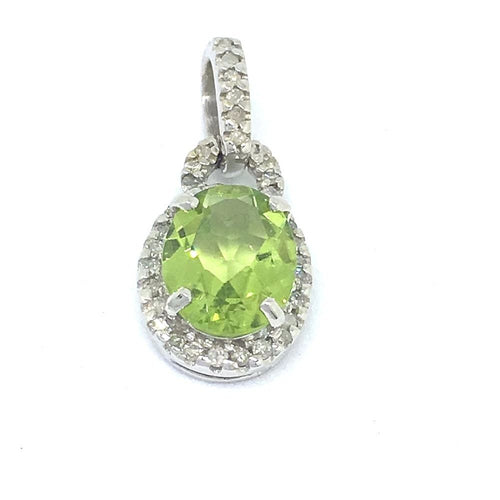 Genuine Peridot & Diamond Pendant 14K white gold NWT $700