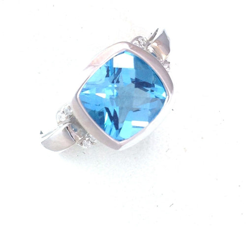 Genuine 2.5 ct Blue Topaz & Diamond Ring 14K white gold $1280 NWT