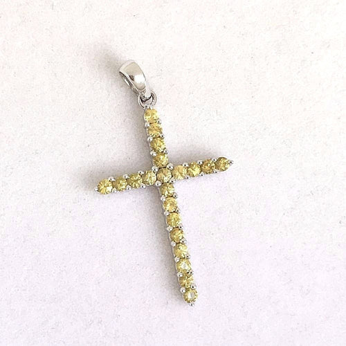 14k White Gold & Genuine Yellow Sapphire Cross Pendant NWT $590