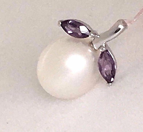 14K white gold Freshwater Pearl & Genuine Amethyst Pendant NWT $340