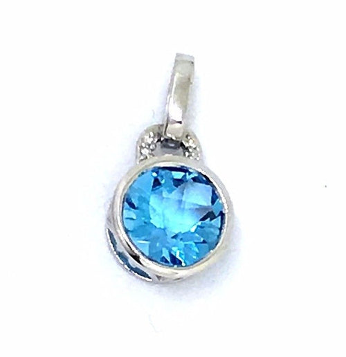 Genuine Blue Topaz & Diamond Pendant 14K white gold NWT $680