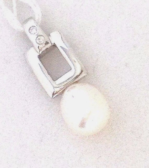 Genuine Freshwater Pearl  and diamond Pendant 14K white gold $350