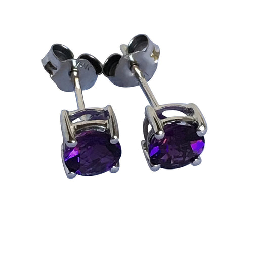 Genuine Amethyst Earrings 5mm, 0.9 cttw 14K 1.0 gr. White Gold NWT $280