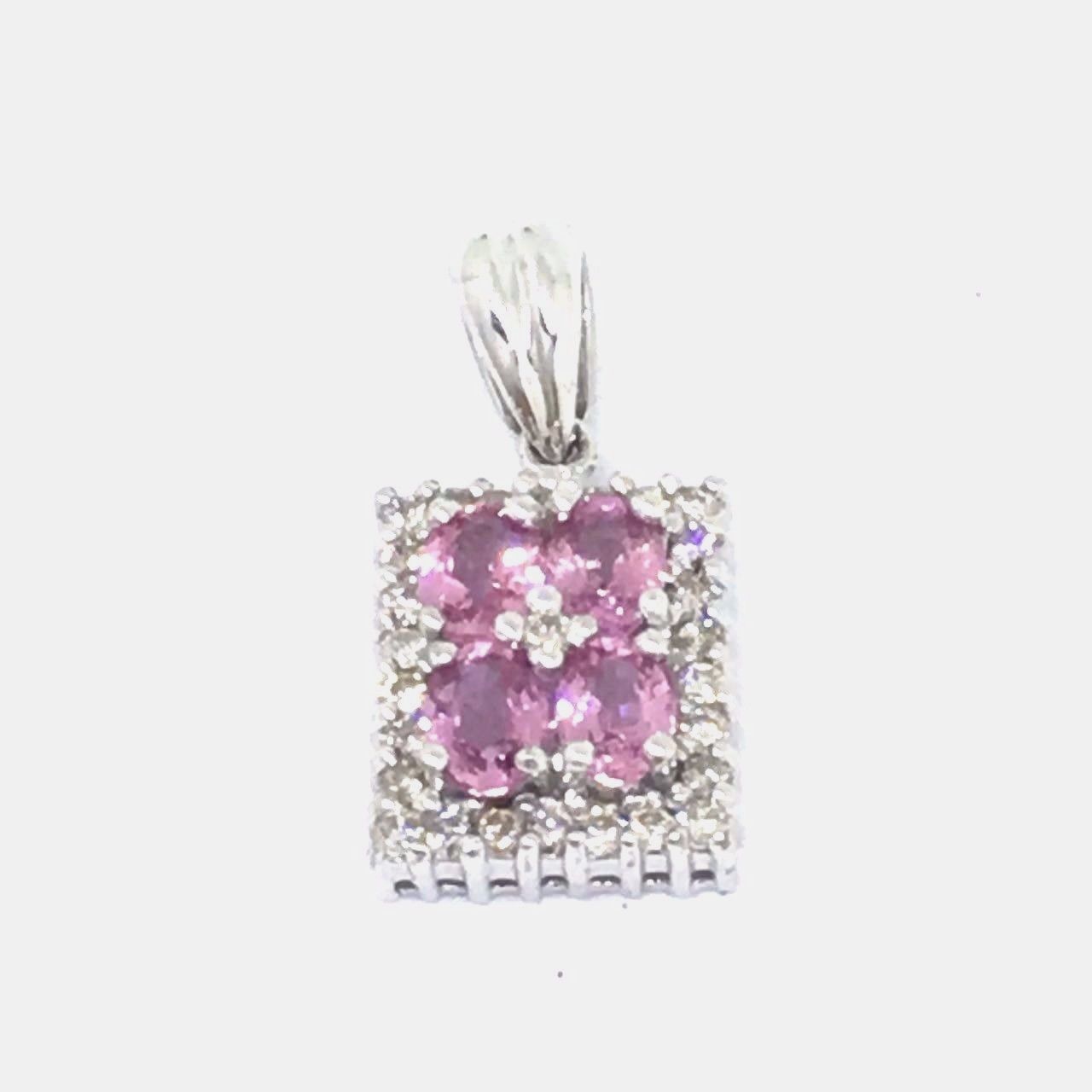 Genuine Pink Sapphire & Diamond Pendant 14K white gold NWT $980