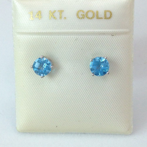 Round Blue Topaz Earrings 2 ct 6mm 14K white gold $390
