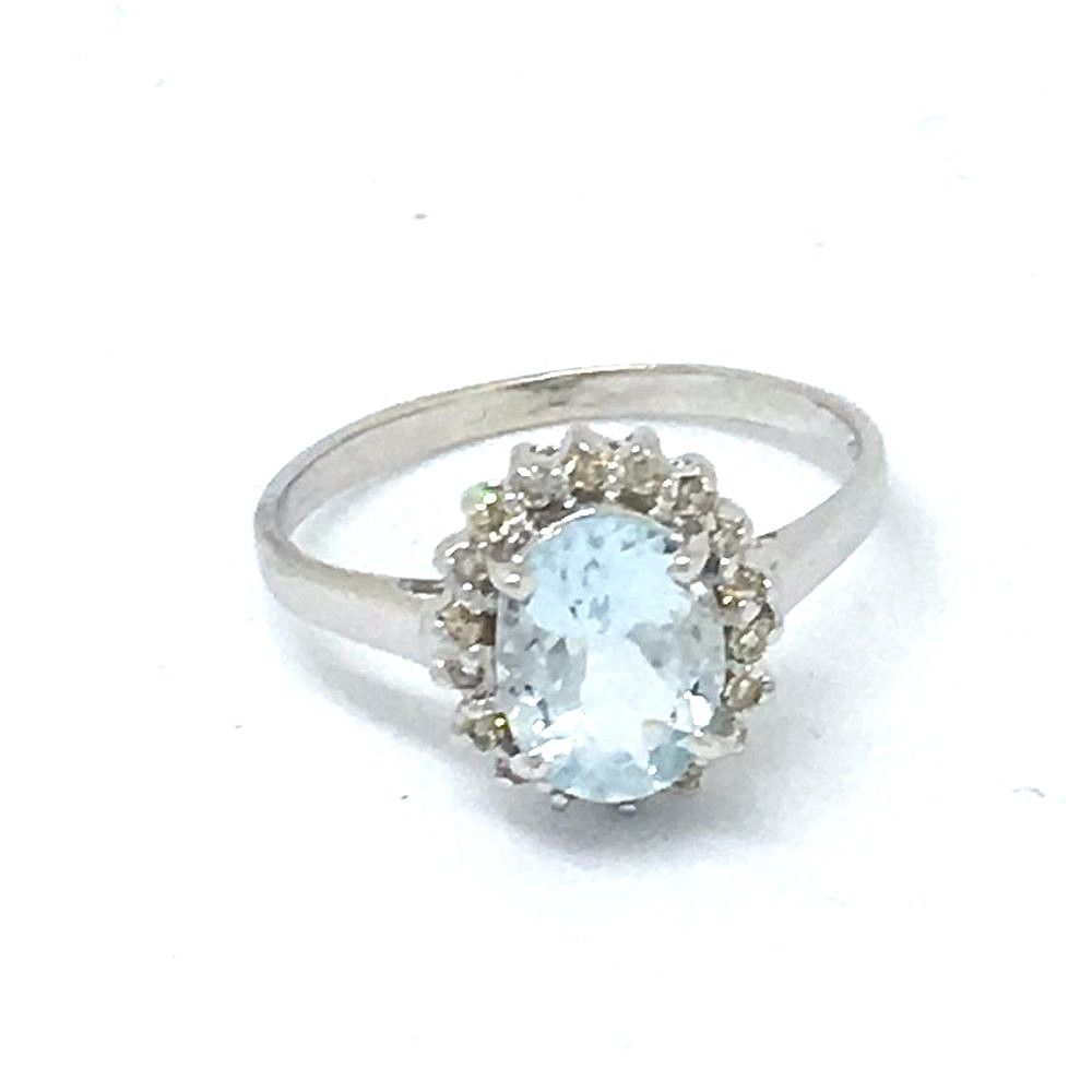 Genuine 1.1 ct Aquamarine & Diamond 14K white gold ring $660 NWT
