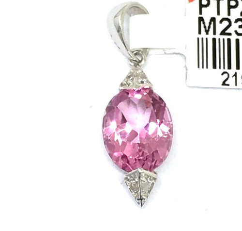 Genuine 3.0 ct Pink Topaz and White Diamonds 14K white gold pendant NWT $400