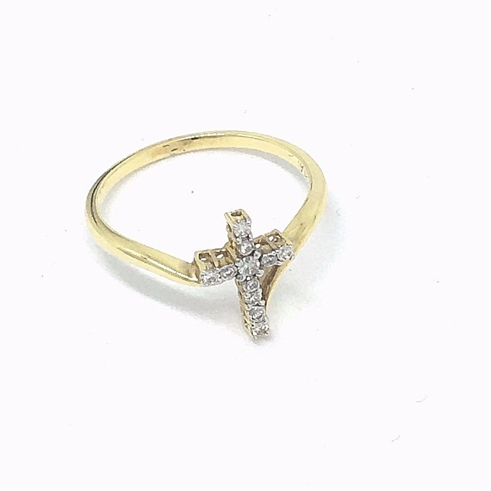 14K Yellow Gold Diamond Cross Ring, Size 7 NWT $900