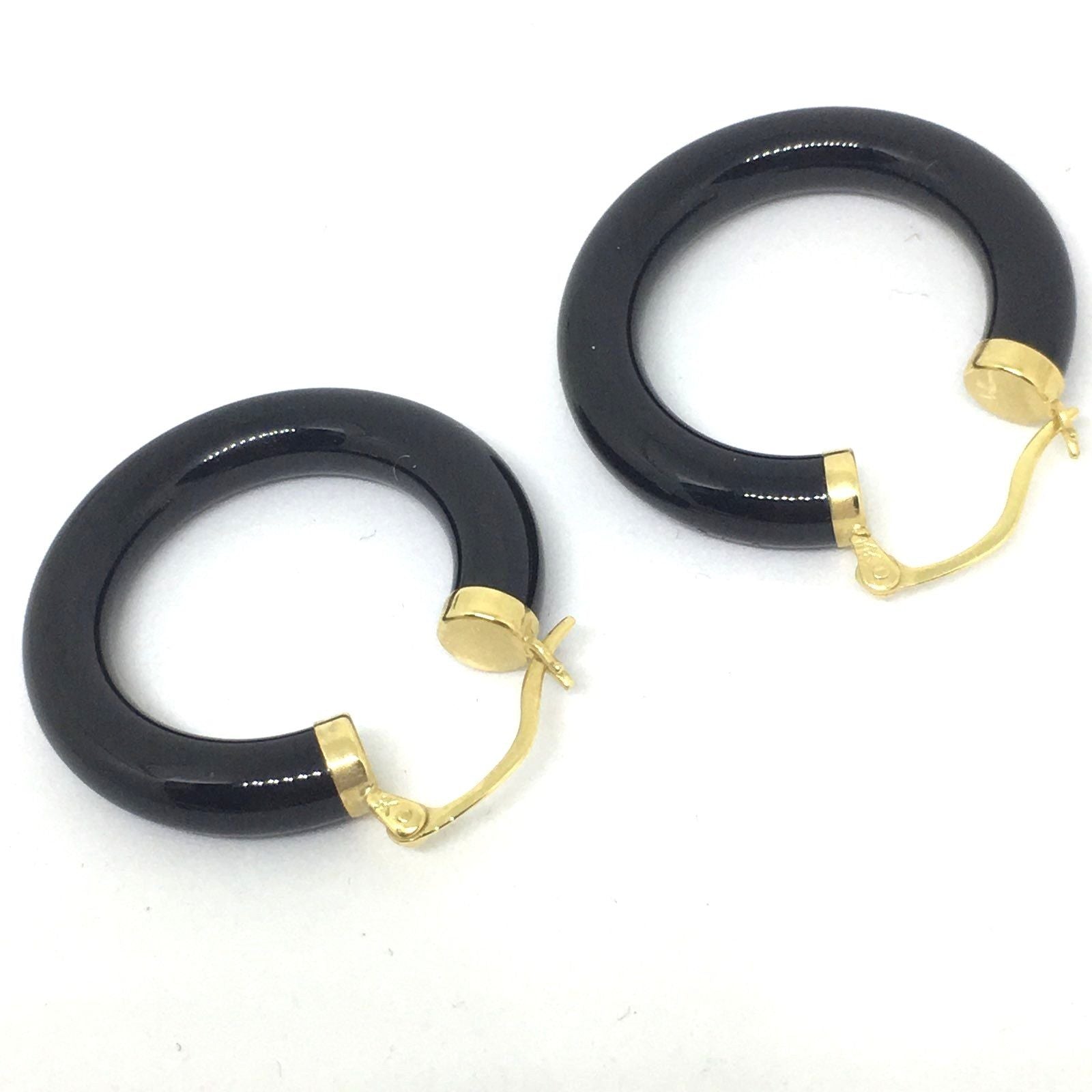Genuine Onyx 14K yellow gold hoop earrings NWT $350