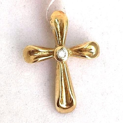 14k Yellow Gold & Genuine Diamond Cross Pendant NWT $400