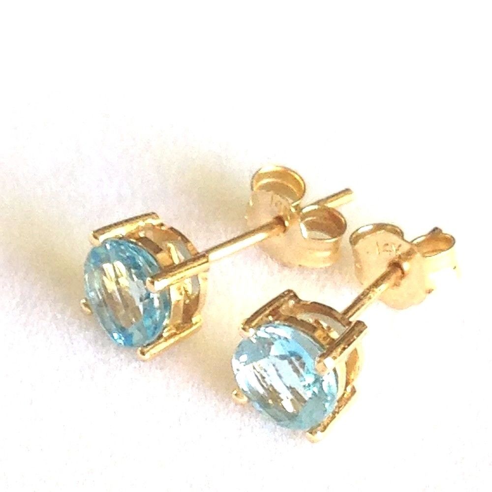 Genuine Blue Topaz Stud Earrings .90cttw 5mm 14K yellow gold $360