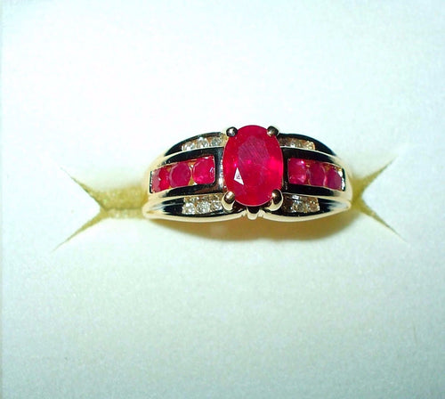 Genuine 1.0 ct Oval Ruby & Diamond Ring 14K yellow gold $2500 NWT