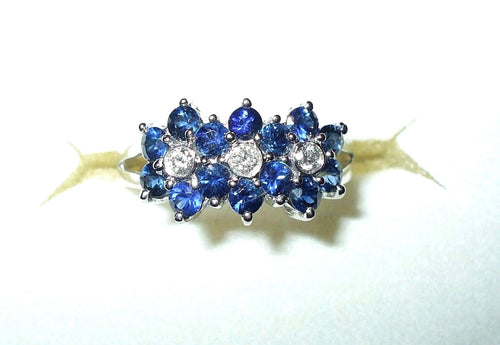 Genuine Blue Sapphires & Diamond Ring 18K white gold $2520 NWT