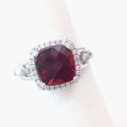 Genuine 2.75 ct Garnet & Diamond Ring 14K white gold $1950 NWT