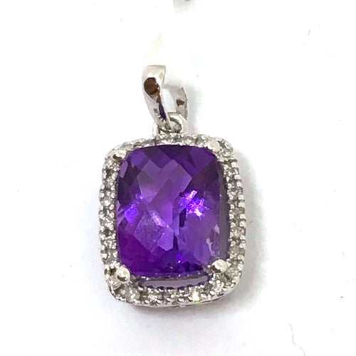 Genuine Amethyst and Diamond Pendant 14K white gold NWT $700