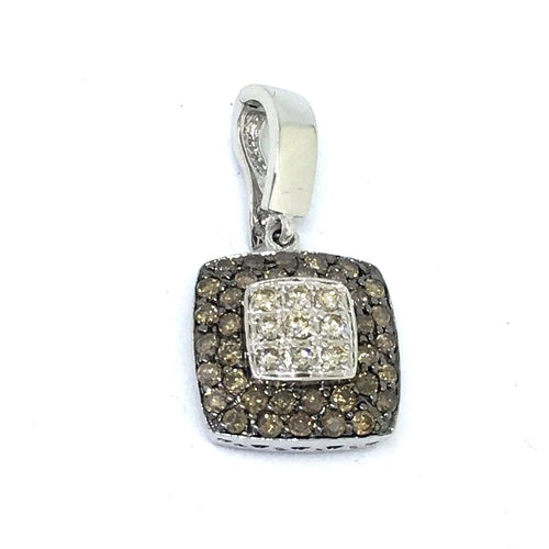 Genuine Champagne & White Diamond Pendant 14K white gold NWT $900