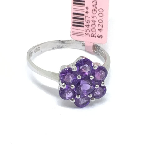 Genuine Amethyst Ring 14K white gold NWT $420 Size 8 1/2