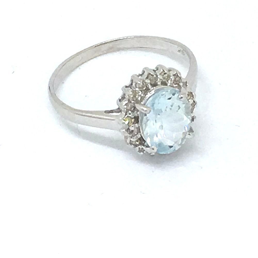 Genuine 1.1 ct Aquamarine & Diamond 14K white gold ring $660 NWT