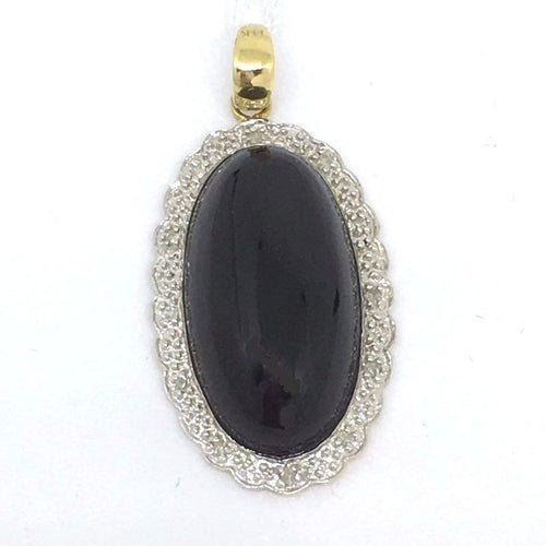 Big Oval Onyx & Diamond Two Tone pendant 14K white/yellow gold NWT $681