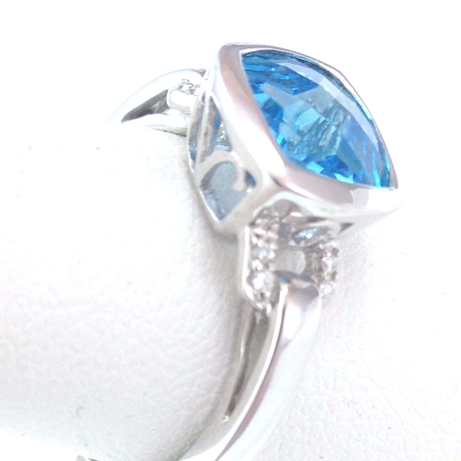Genuine 2.5 ct Blue Topaz & Diamond Ring 14K white gold $1280 NWT