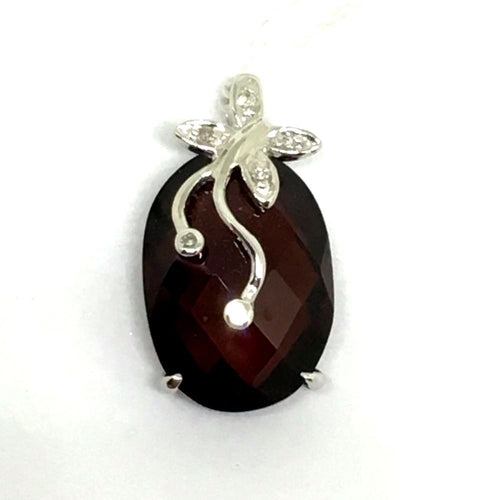 Genuine 8.0 ct Garnet & Diamonds 14K white gold pendant NWT $420