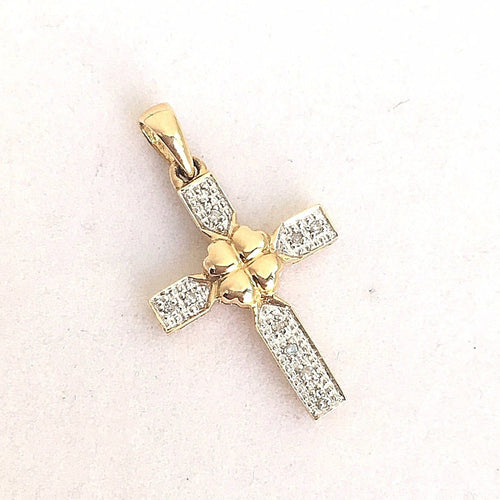 14k Yellow Gold & Genuine Diamond Cross Pendant NWT $470