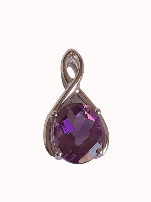 Genuine 7x9 mm Amethyst Pendant 14K white gold NWT $450