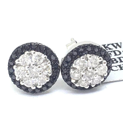 14K White Gold Genuine Black & White Diamond Stud Earrings NWT $1764