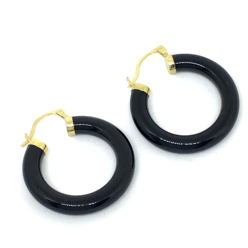 Genuine Onyx 14K yellow gold hoop earrings NWT $350