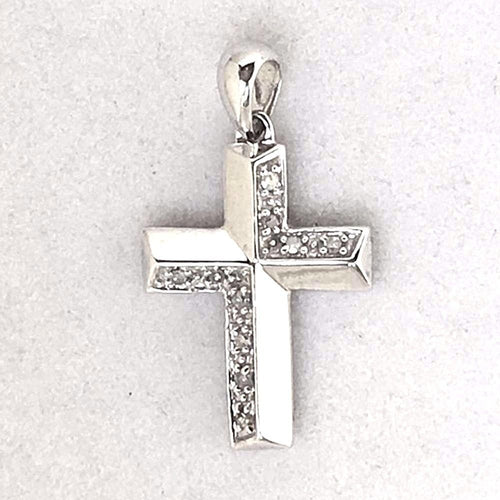 14k White Gold & Genuine Diamond Cross Pendant NWT $430