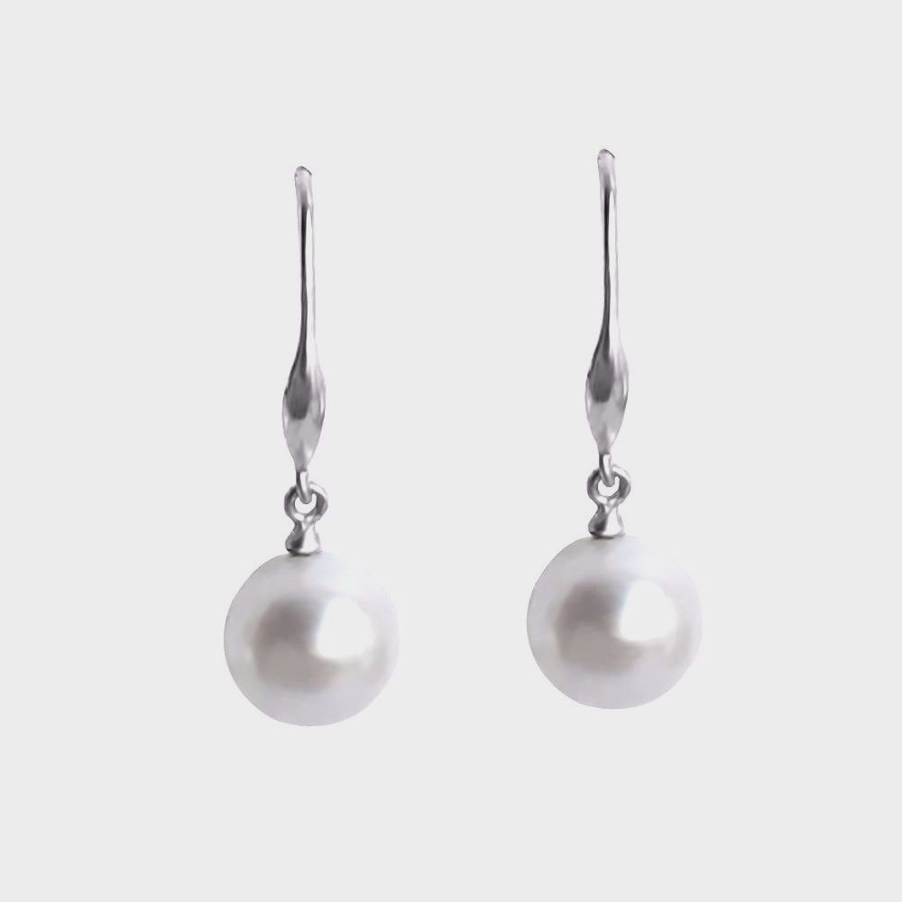 14K White Gold & White Freshwater Pearl Wire Earrings 0.52 gr.of gold NWT $360