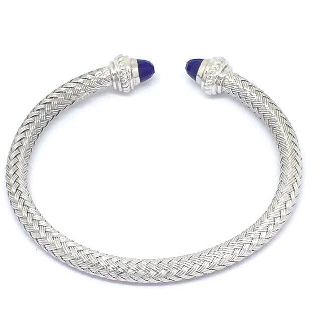 18K white gold plated silver bangle with genuine faceted lapis NWT $660