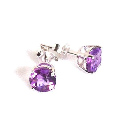 Genuine Amethyst Earrings 6mm 1.5 cttw 14K White Gold  NWT $390