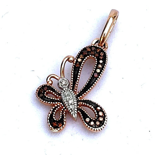 10k Rose Gold & White Gold Diamond Butterfly Pendant NWT $495