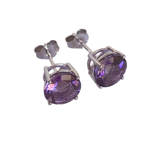 Genuine Amethyst Earrings 8mm, 3.3 cttw 14K 1.8 gr. White Gold NWT $550