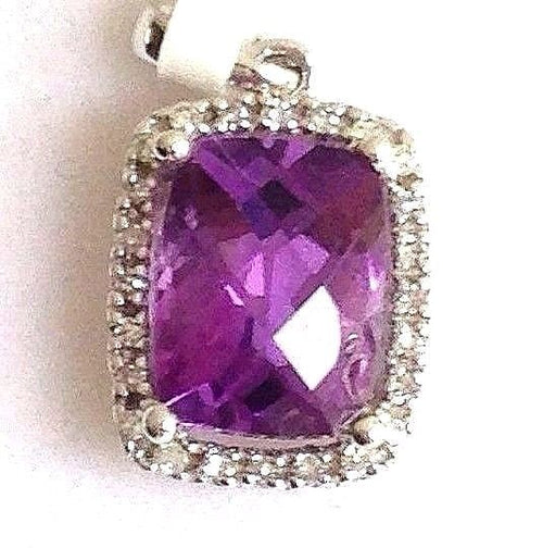 Genuine 6x8 mm Amethyst & Diamond Pendant 14K white gold NWT $700