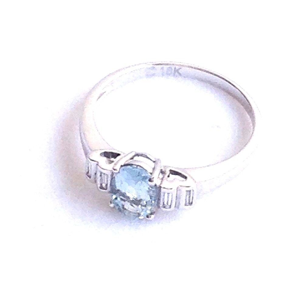 Genuine .61 ct Aquamarine Ring & Diamond 18K white gold $1080 NWT