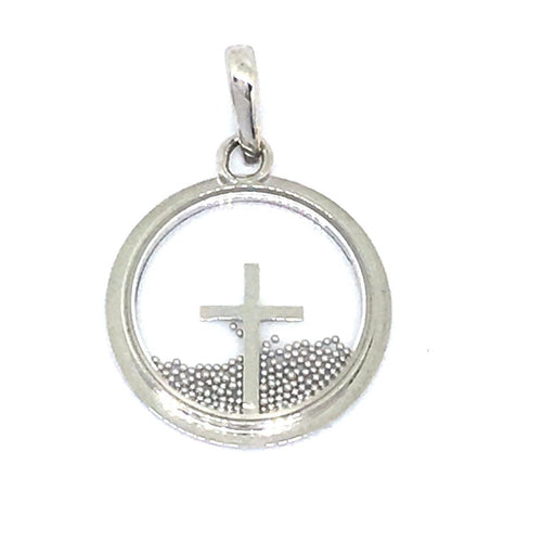 14k White Gold Cross in Glass Pendant NWT $540