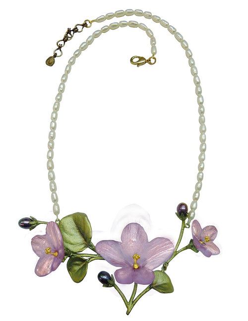Michael Michaud African Violet with Pearl Chain Necklace 8926
