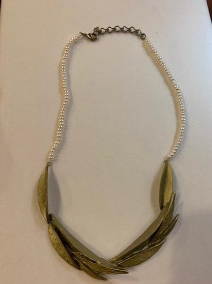 Michael Michaud Retired Ash Leaf with Pearl Chain Necklace 9132 Retail $172