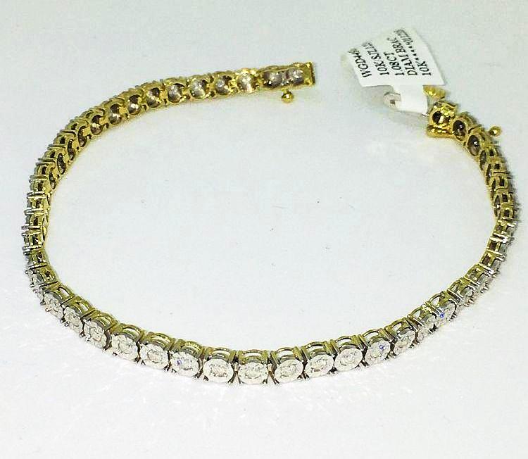Genuine 1.0 cttw. Diamond & 10K yellow gold Tennis Bracelet 7 inches NWT $2245